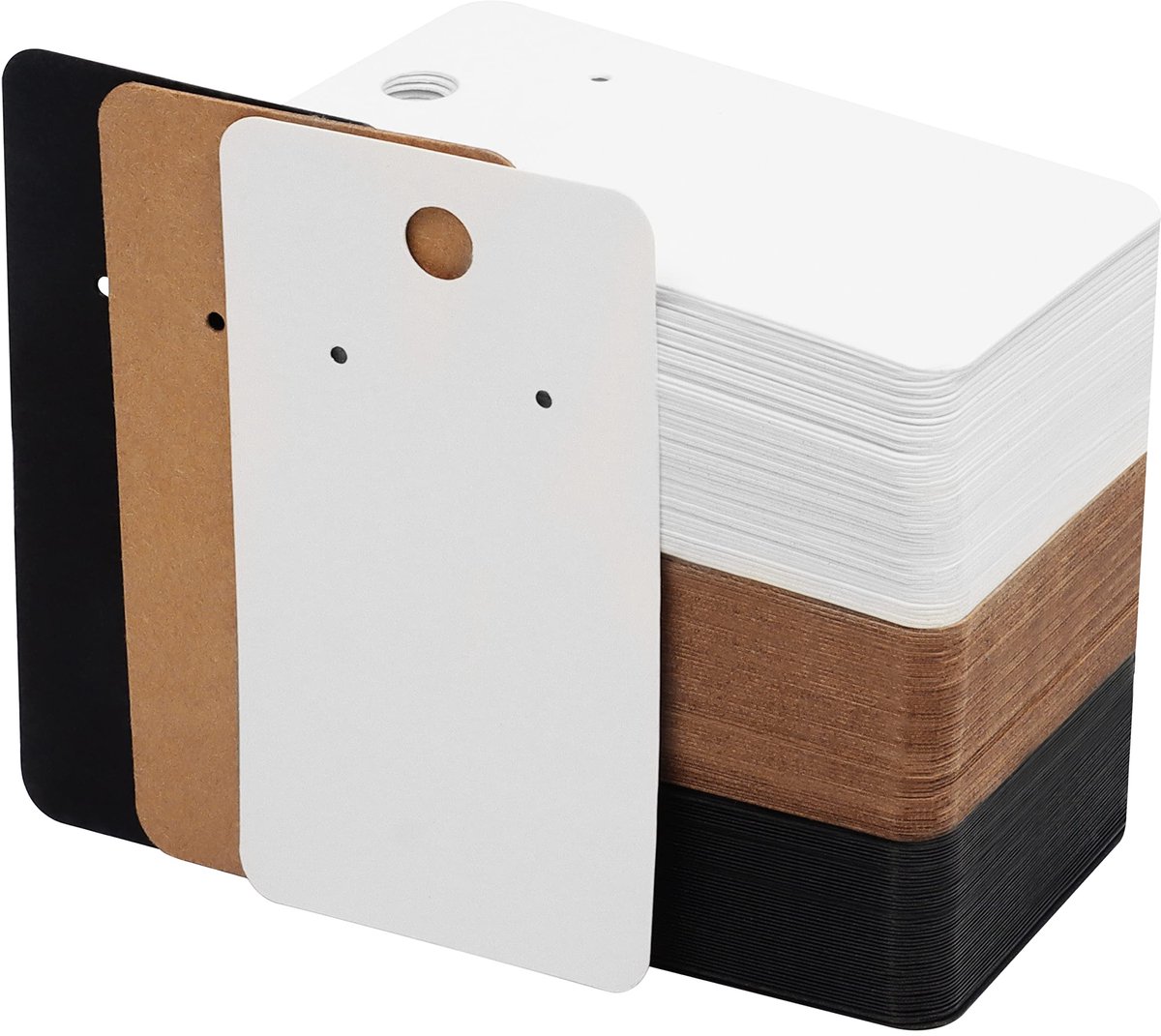 Belle Vous Oorbellen Display Kaarten (150 Pak) – L8,9 x B5 cm – Zwart, Wit & Bruin Hobby Papieren Kaarten Kraft – Blank DIY Kaart Houder voor Sieraden Ketting, Oorbellen & Oor Knopjes