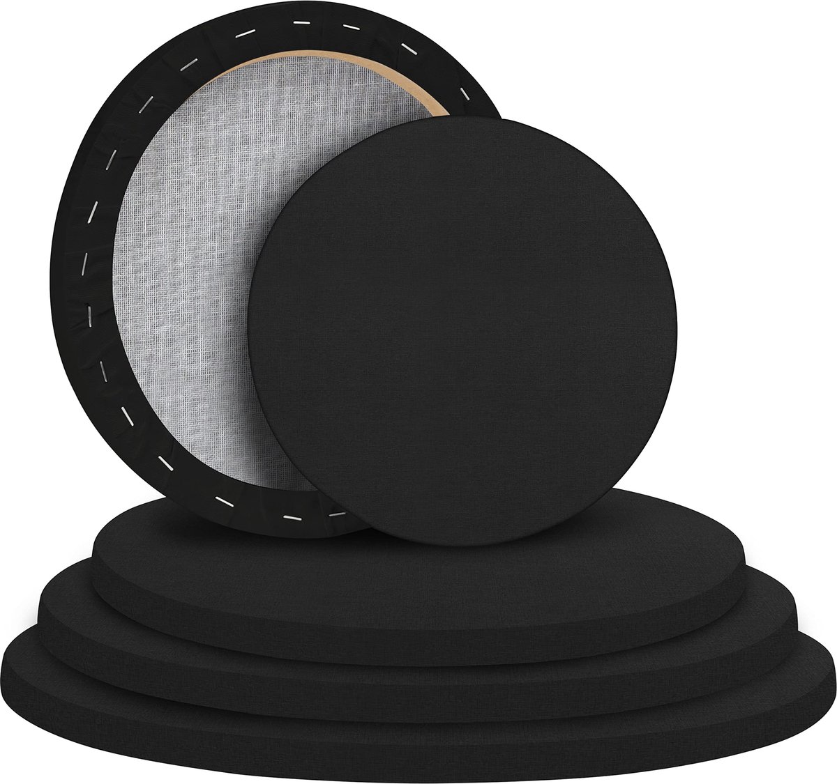 Belle Vous Rond Zwarte Canvas Set (5 Pak) 5 Geassorteerde Maten - Voorgerekte Canvas Paneelborden - Geschikt voor Acryl en Olieverf, Maar ook Schetsen en Tekenen