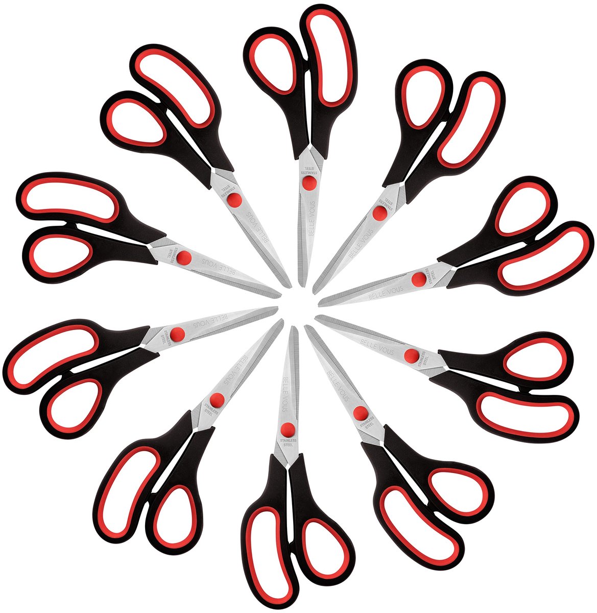 Belle Vous Scharen Grootverpakking (10 Pak) – 21 cm Totale Lengte – Scherpe Roestvrij Stalen Bladen – Zachte Comfort Grip Handvatten – Voor Kantoor en Thuis – Multifunctionele Hobby Schaar