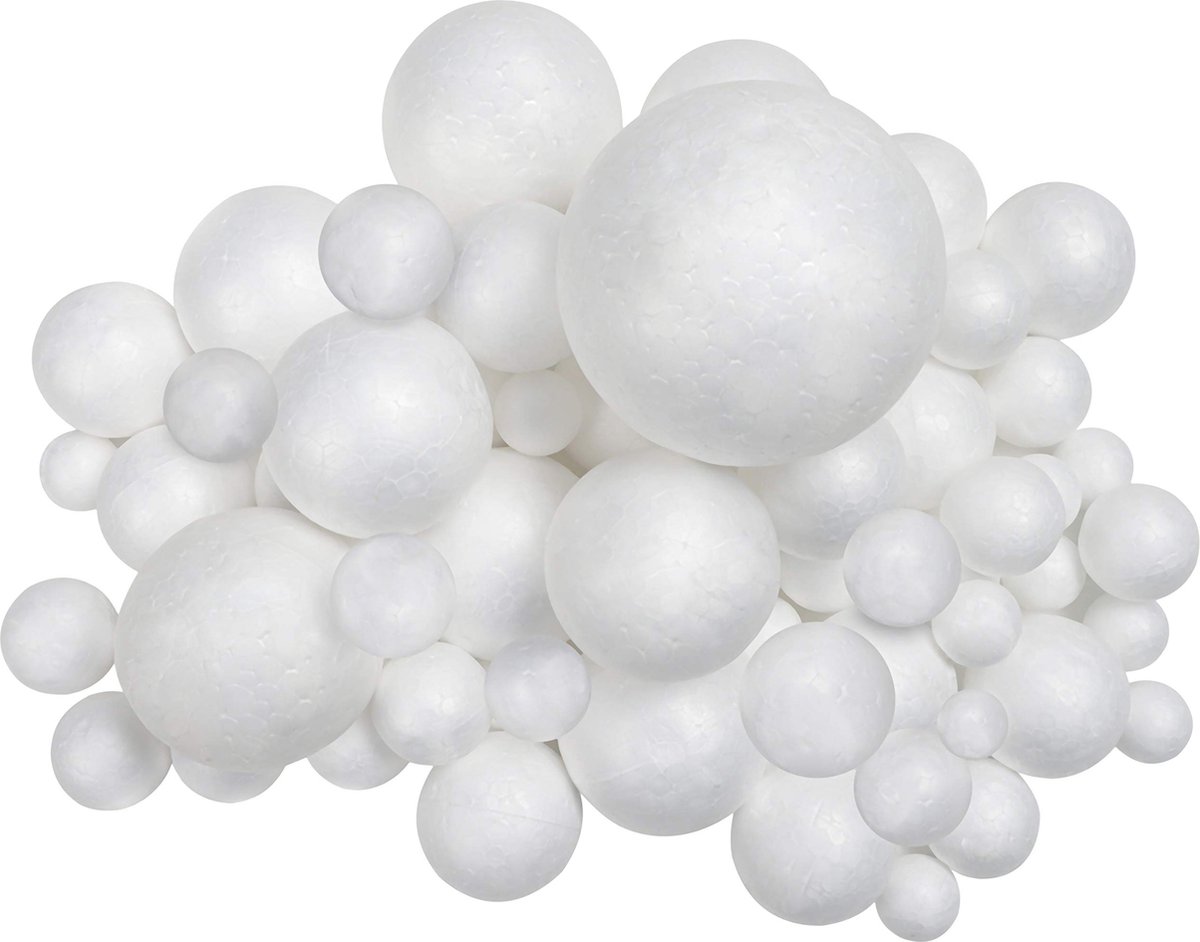 Belle Vous Witte Polystyrene Schuim Hobby Ballen in 6 maten (88 Pak) – Schuimstukken Voor DIY kunst, Feest en Kerst Decoratie, Projecten en Huishouden