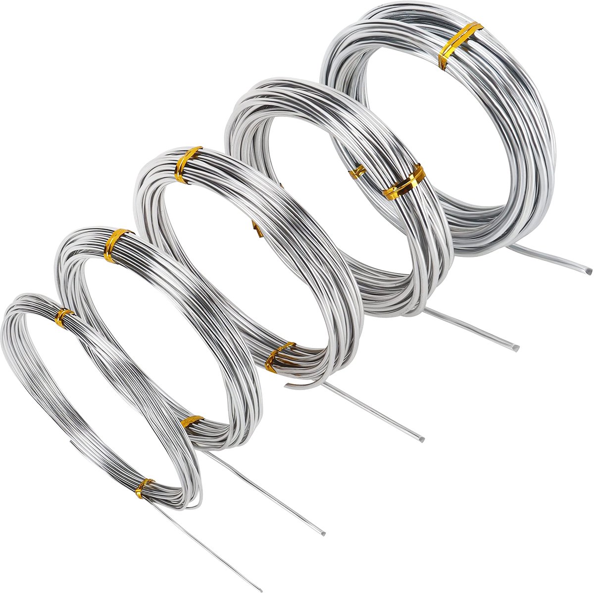 Zilver Aluminium Knutseldraad, 5 Maten (1 mm, 1,5 mm, 2 mm, 2,5 mm, 3 mm) 5 Meter Lengte - Aluminium Flexibele Draadrollen voor het Maken van Sieraden, Doe-het-zelf, Beeldhouwkunst en Knutselwerken