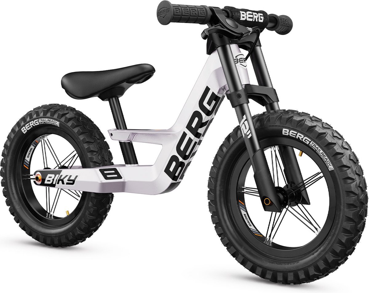 BERG Biky Cross White Loopfiets - 12 inch - Magnesium frame - Incl. Handrem - Verstelbaar Zadel - 2 tot 5 jaar - Wit