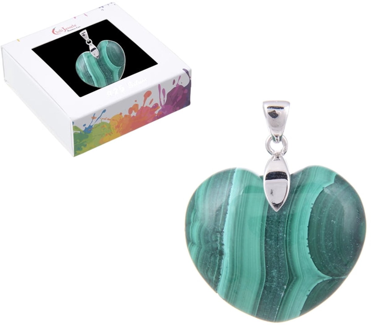 Hanger Malachiet hart verzilverd