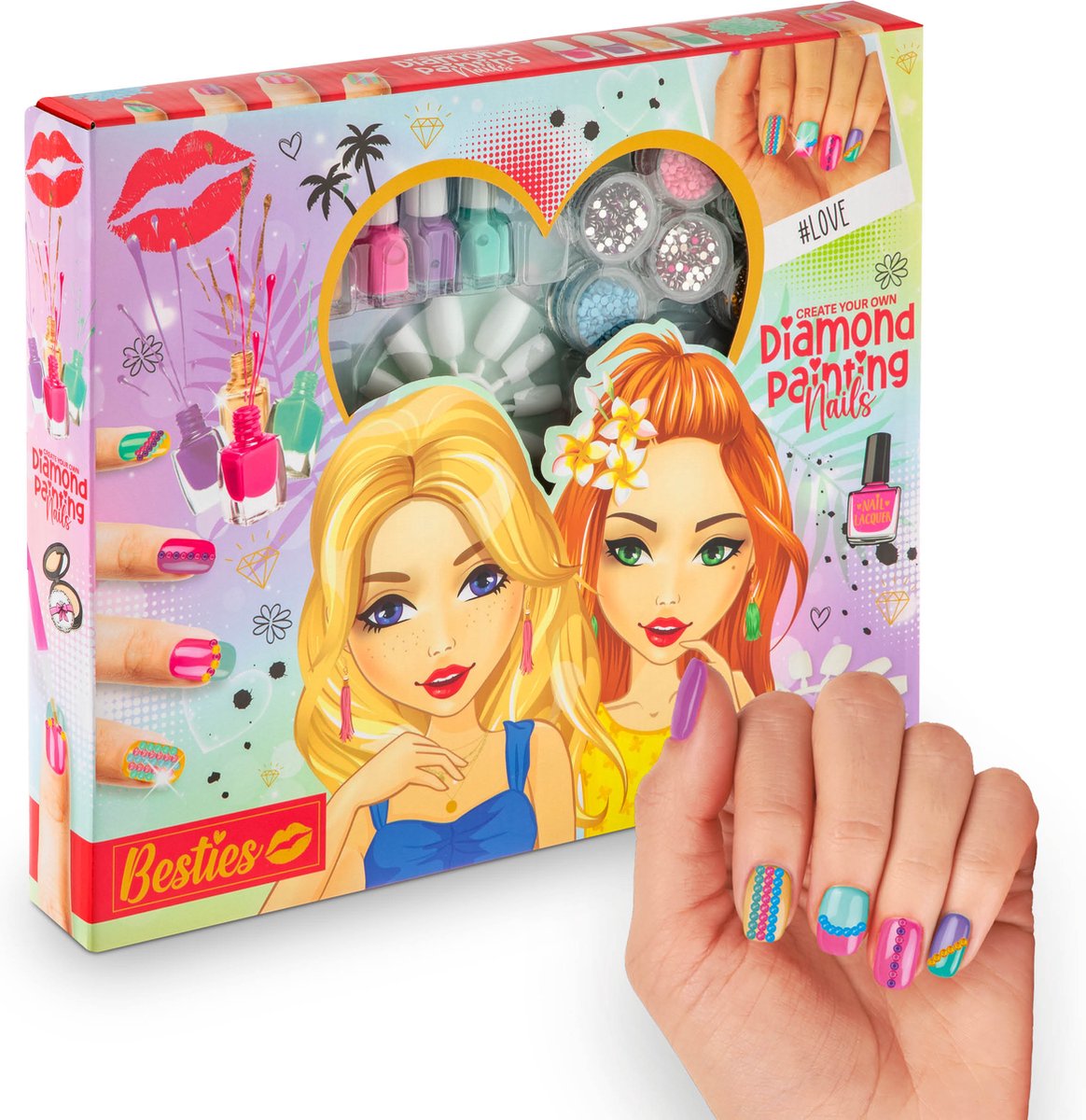 Besties Create your own diamond painting nails - Nagelstudio meisjes - knutselen meisjes - kinder nagellak - nagellak set
