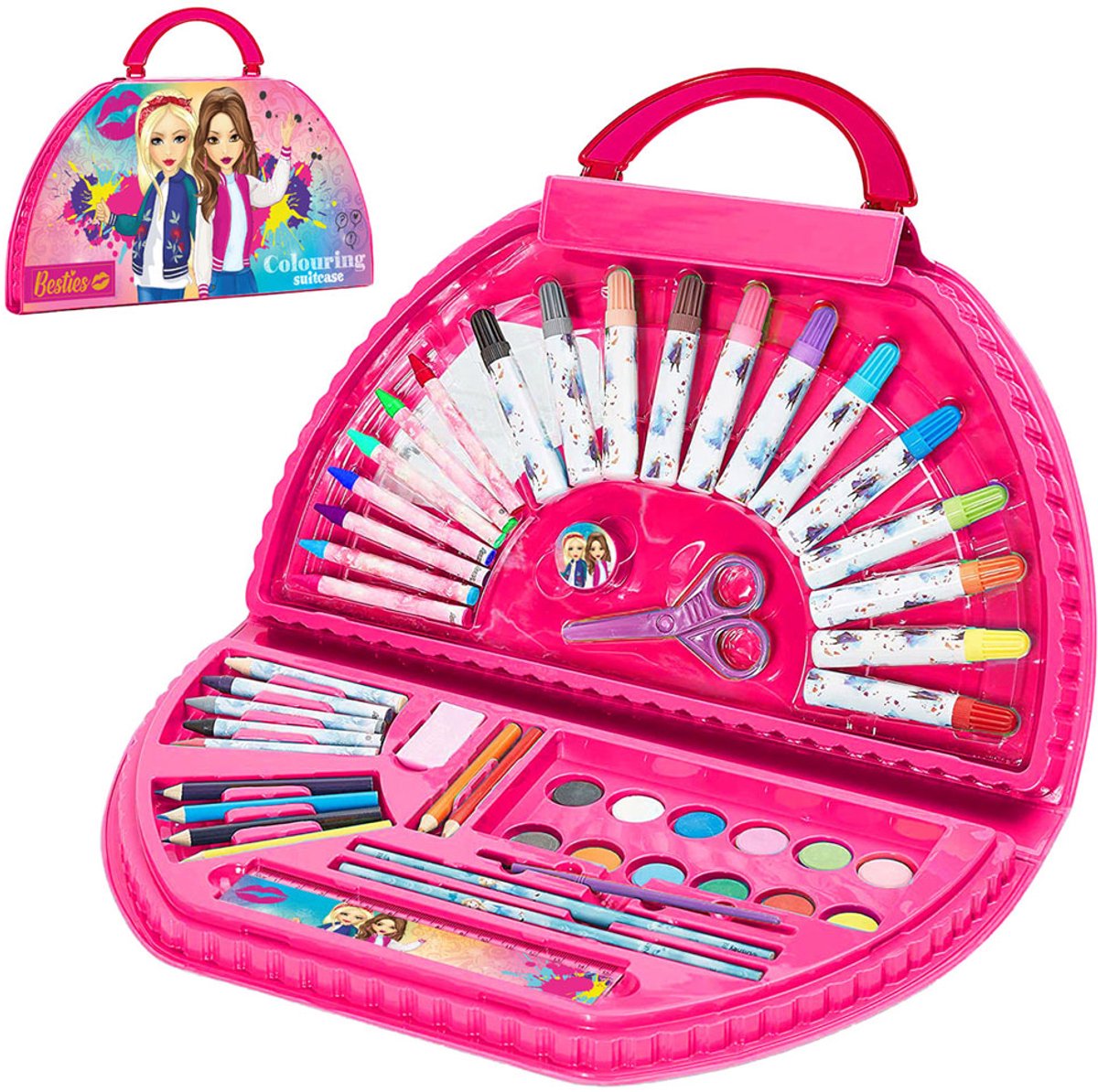 Kleurkoffer creatief speelgoed Besties 51-delig multi kleuren knutselset.