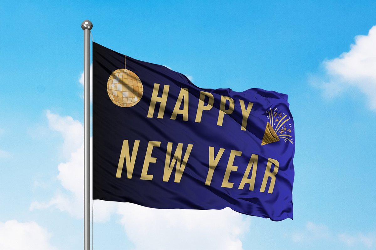 Happy New Year Blauwe Vlag Gelukkig Nieuwjaar - 150x100cm