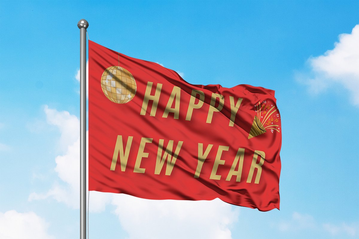 Happy New Year Rode Vlag Gelukkig Nieuwjaar - 225x150cm