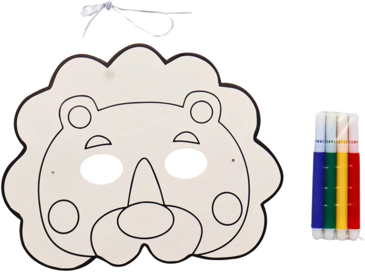 Dierenmasker Leeuw - Wilde Dieren Masker - Dierentuin – Inclusief 4 kleuren Viltstiften om zelf In te Knutselen – Kinderfeestje & Uitdeelcadeau