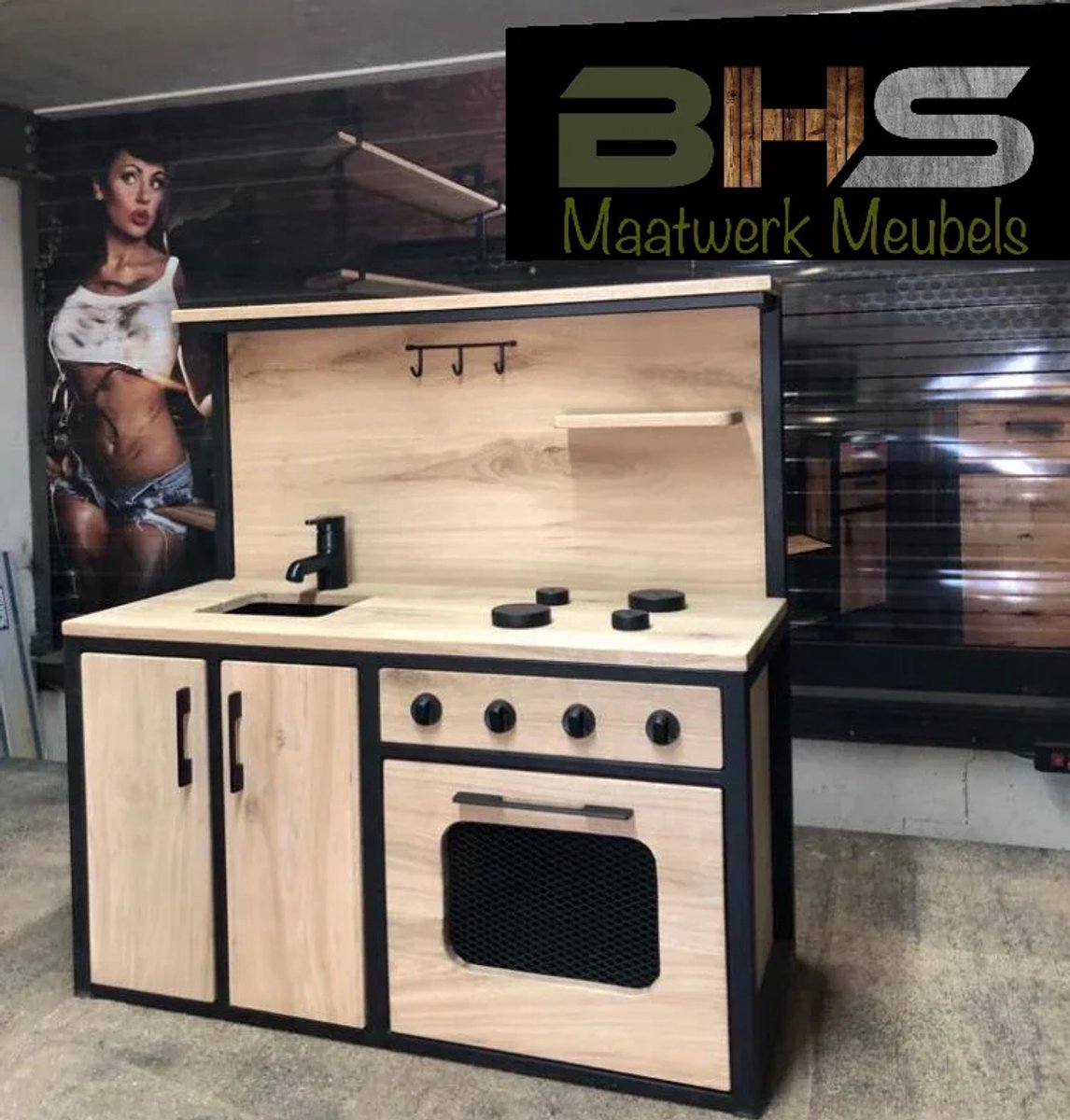 BHS - Industriële speelkeuken - Speelkeuken - Eikenhout - Staal - Stijlvol kindermeubel