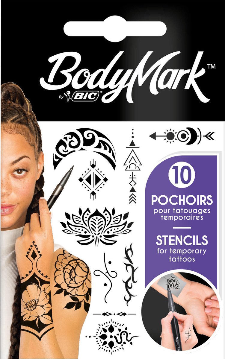 BIC Bodymark 16 tatouage stencils - stickers voor op de huid - 1 pak van 16 stencils