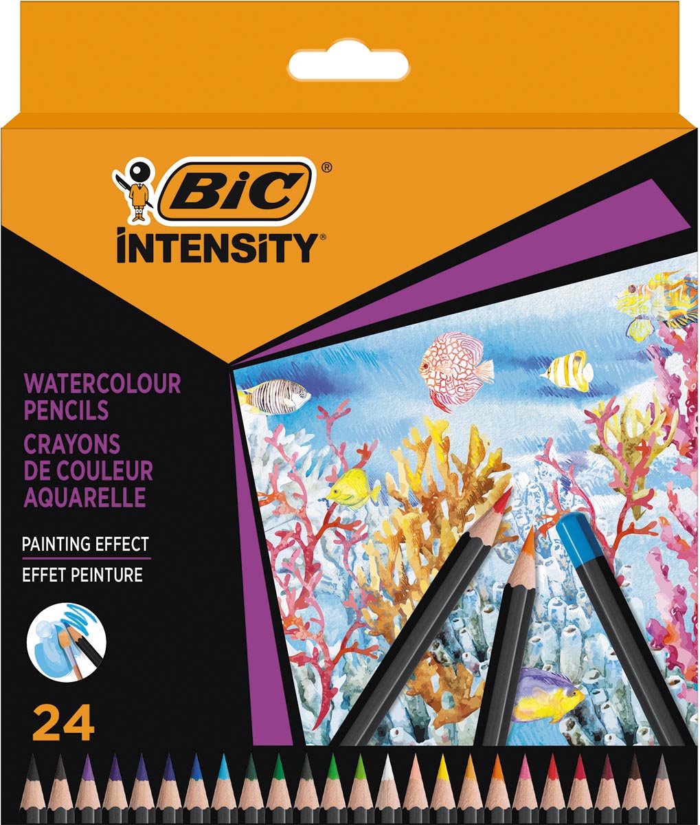 BIC Intensity Aquarelpotloden - Diverse Kleuren - Pack van 24 stuks - Lijnen van Gemiddeld 2,9 mm voor een Geschilderd Effect
