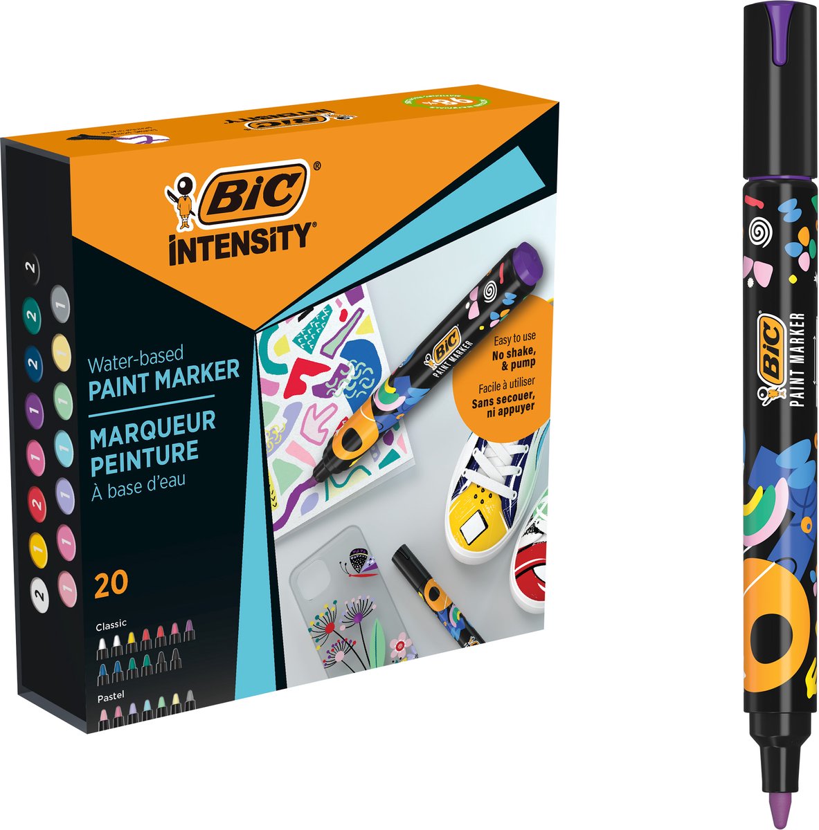 BIC Intensity Paint Markers - Verfstiften - Stiften voor Volwassenen - Diverse Kleuren - Watervaste Marker met Medium Pun - 20 Stuks