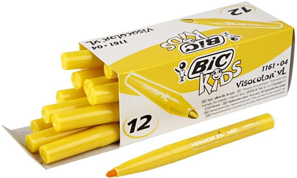 Viltstiften Bic Visa Marker dikte punt 3mm GEEL 12 stuks in een doos