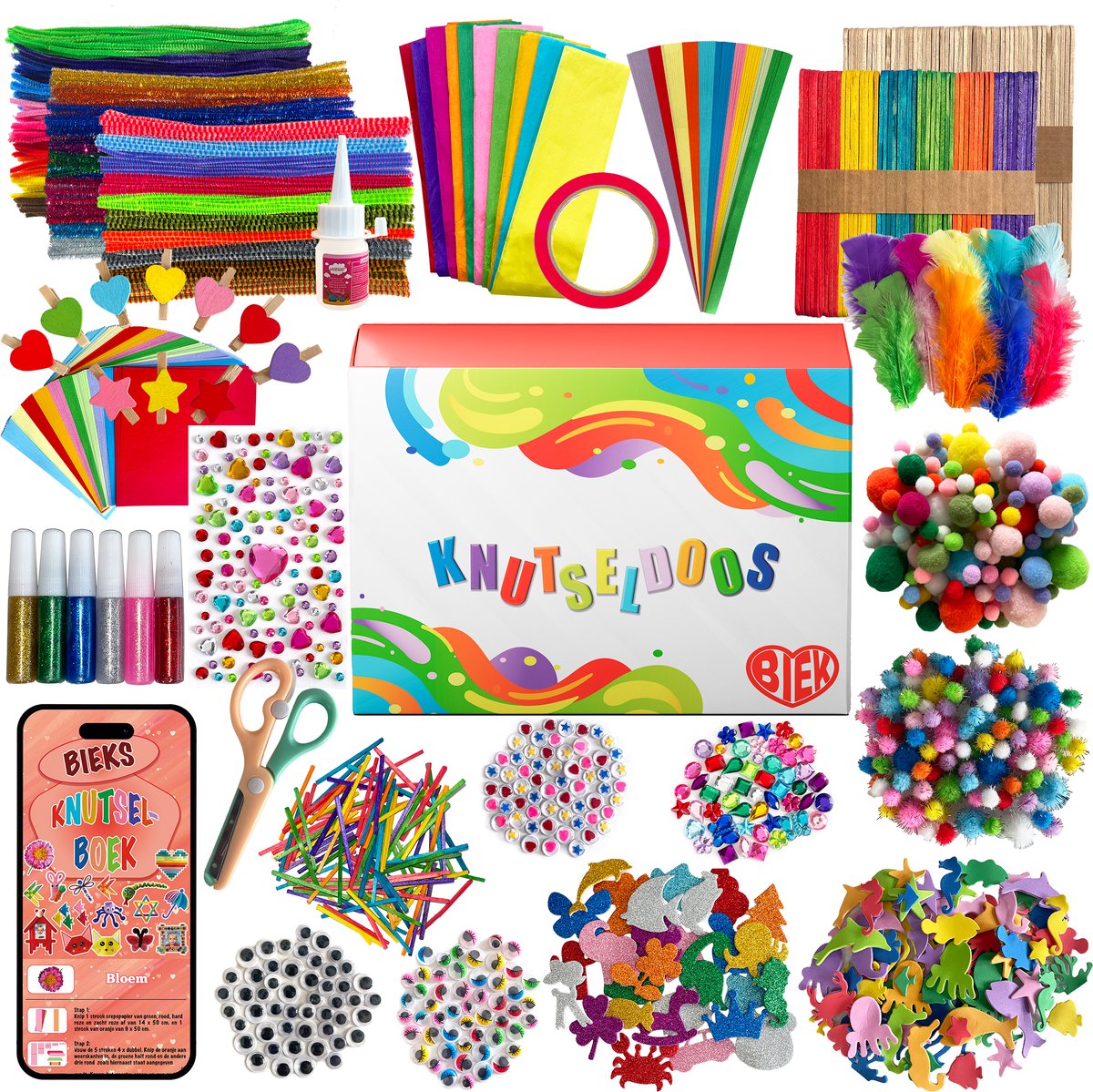 BIEK Knutseldoos - Inclusief E-Book - Knutselpakket - Creatief Speelgoed - Knutselkoffer - Knutselset - Knutselbox - Knutselen Meisjes - Knutselen Jongens - Knutselen voor kinderen