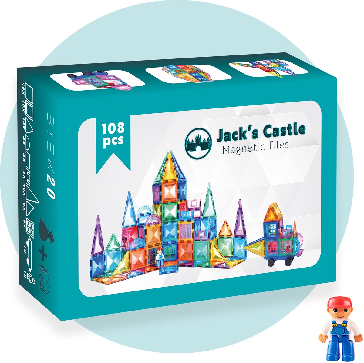 Jacks Castle (108 stuks) - Magnetisch Speelgoed - Montessori Speelgoed - Constructiespeelgoed - Magnetische Bouwstenen - Magnetic Tiles - Magnetische Tegels