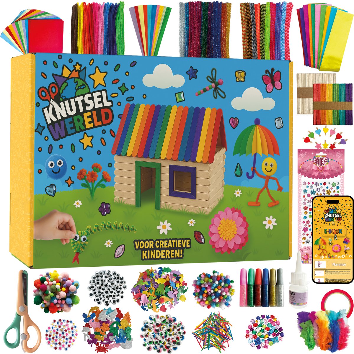 Knutselwereld Knutseldoos - Inclusief E-Book met voorbeelden - Knutselpakket - Creatief Speelgoed - Knutselkoffer - Knutselset - Knutselbox - Knutselen Meisjes en Jongens - Knutselen voor kinderen