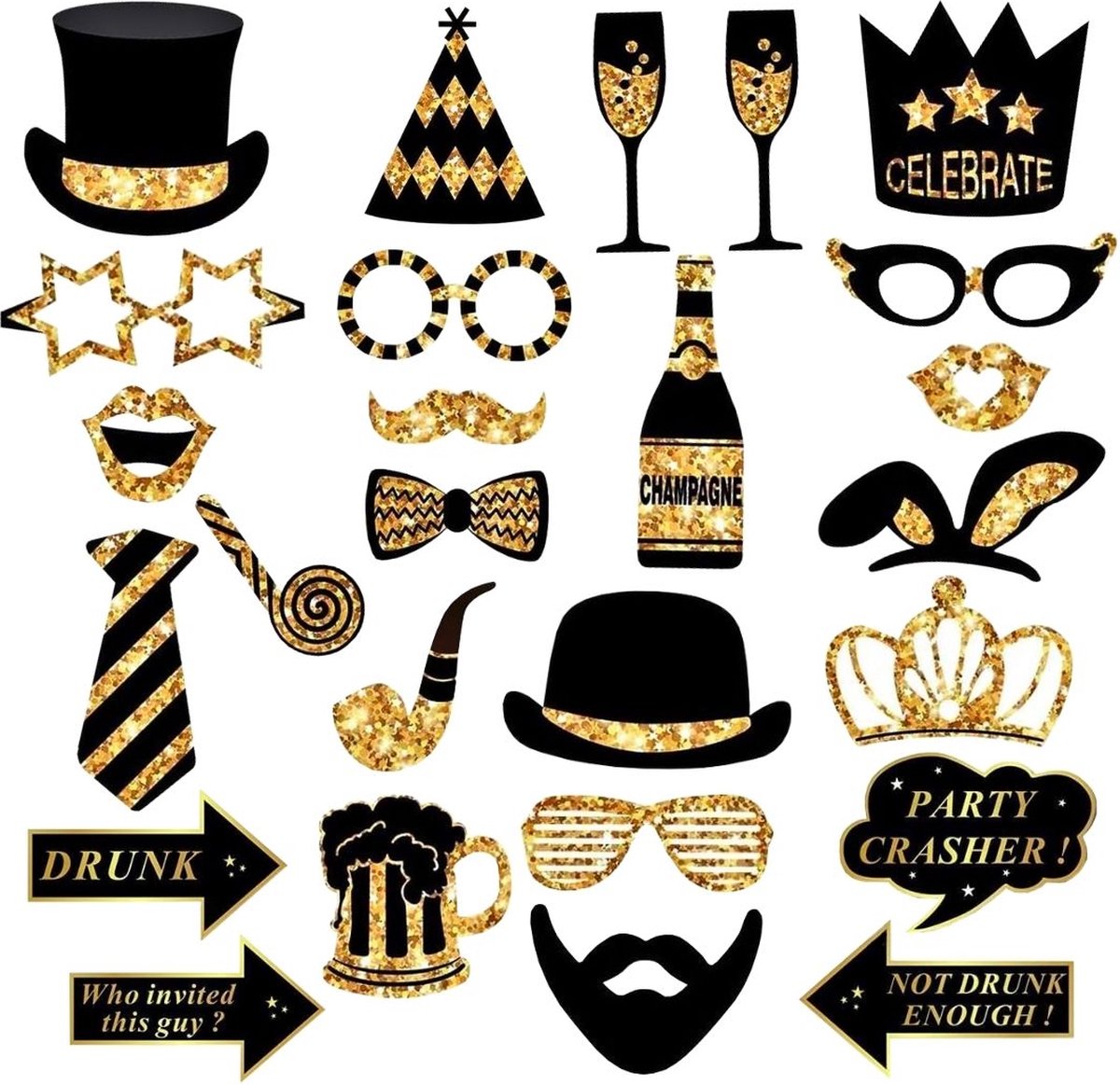 Photobooth props   - 26 stuks - Fotohokje Rekwisieten - Feest - Verjaardag - Geslaagd - Oud en Nieuw - Bruiloft  - Gala - Selfie - Foto accessoires