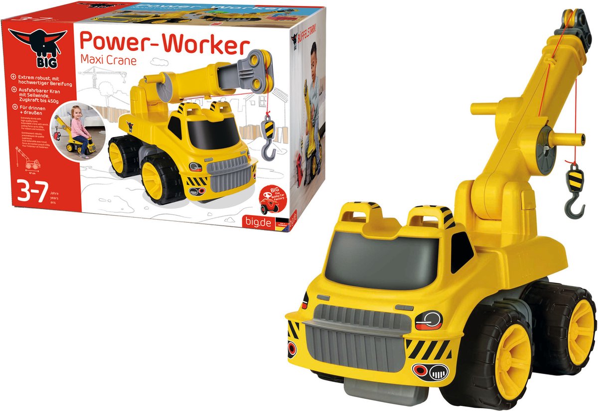 BIG - Power-Worker Maxi Kraanwagen - 450 gram optillen - Vanaf 3 jaar - Loopauto - Buitenspeelgoed