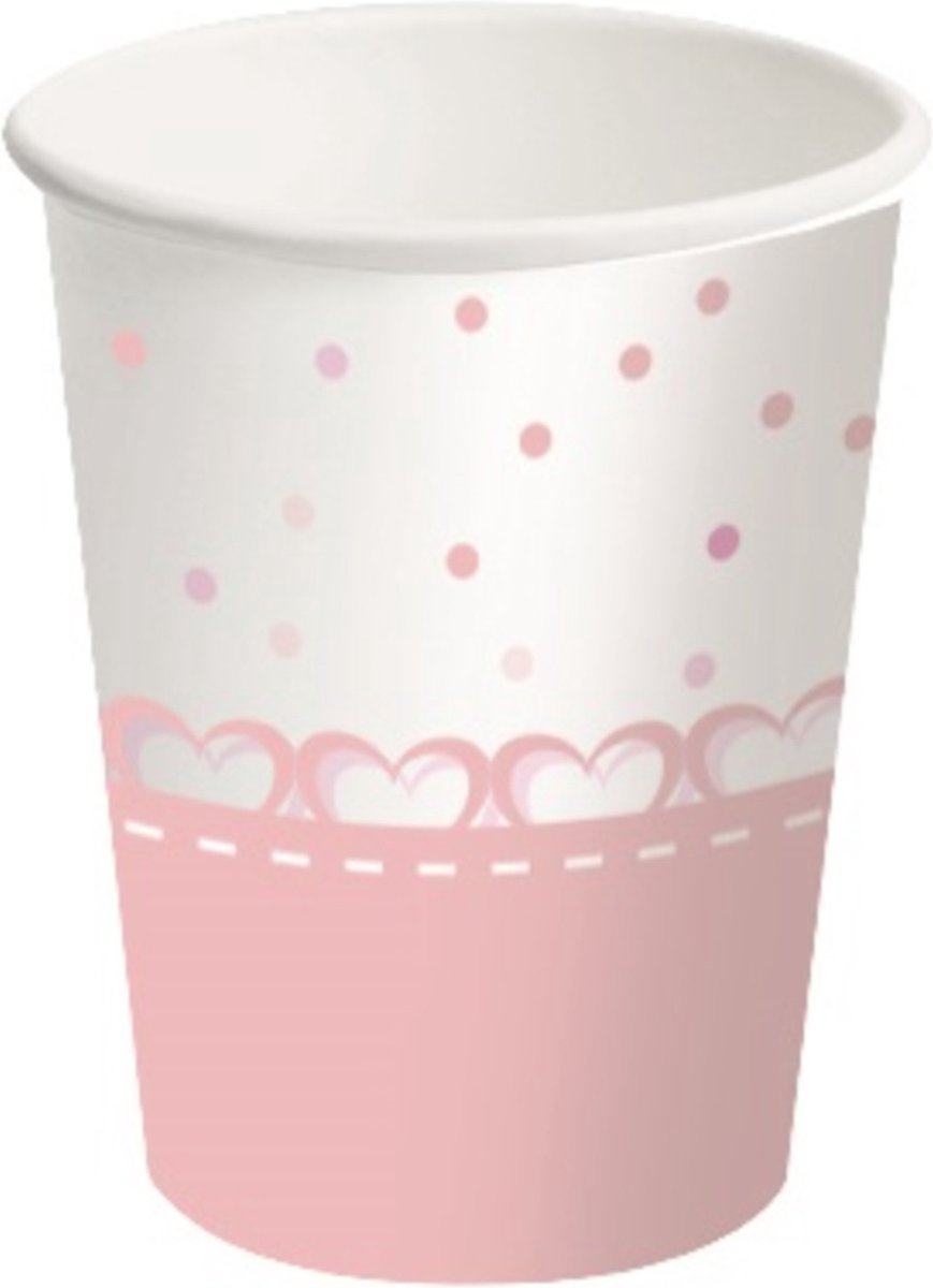 BIGIEMME SRL - 8 papieren bekers met roze hart 250 ml