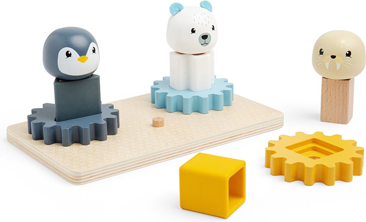 BigJigs educatief Arctic dieren tandwielbord FSC hout.