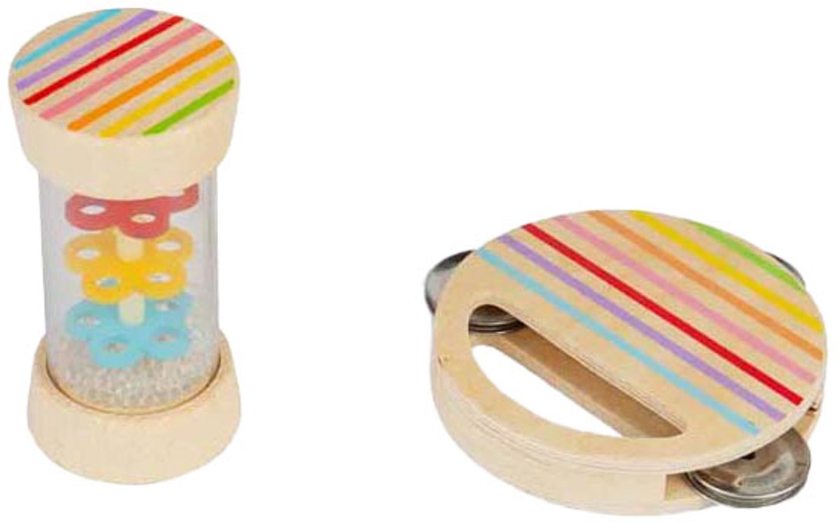 BigJigs houten muziekinstrumenten Shake & Roll set voor kinderen.