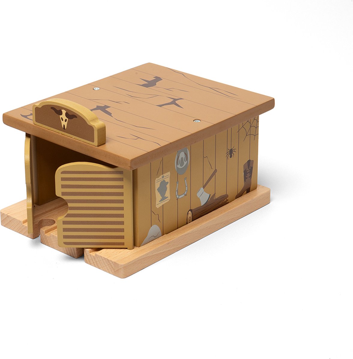 BigJigs houten trein Saloon Tunnel Wild West accessoire speelgoed.