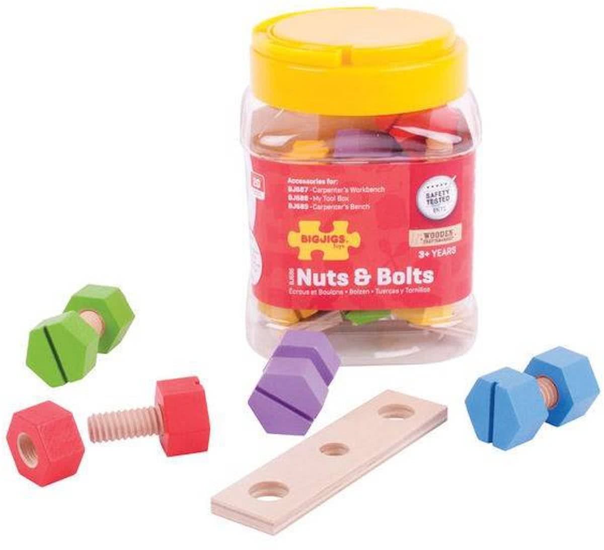 Bigjigs - Moeren & bouten in pot