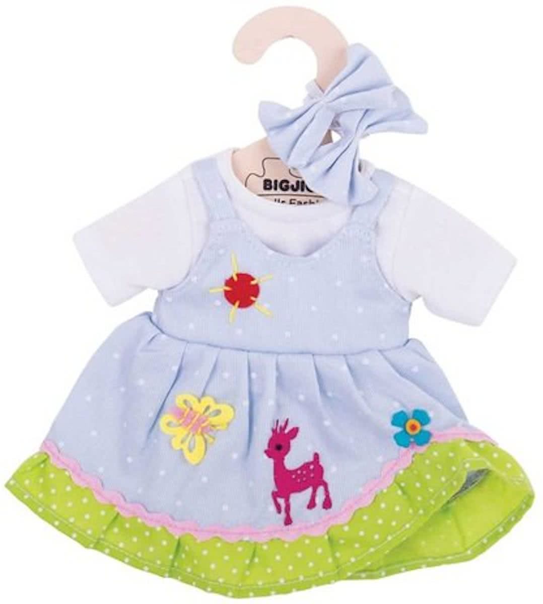 Bigjigs - Poppenkleren - Blauwe jurk met hertje - 30cm