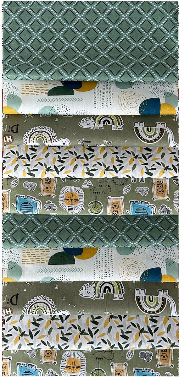 BINK Bedding - 10 lapjes - Quilt Patchwork - Khaki Groen - 25 x 25 cm - Set = 10 lapjes - 100% katoen