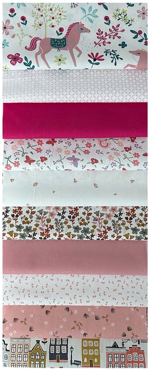BINK Bedding - 10 lapjes - Quilt Patchwork - Roze 25 x 25 cm. Set = 10 lapjes