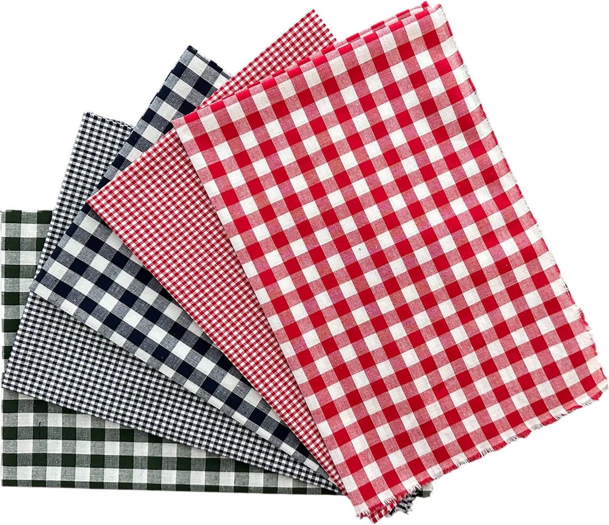 BINK Bedding - 5 lapjes - Quilt Patchwork - BB ruit rood-groen-blauw 60 x 40 cm. Set = 5 lapjes