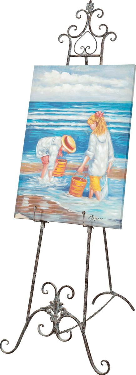 BISCOTTINI Schildersezel - Antieke Luxe stijl Kunstenaars Ezel - Massief Smeedijzer - Antiek Finish - 53x96x150 cm - Voor kunst, tekenen en displays