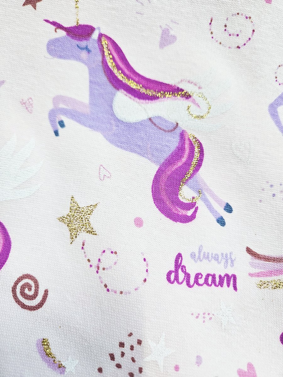 BNDGx® - fleece Stof - 1 meter - Zachte jogging teddy per meter schattige eenhoorn paard roze paars