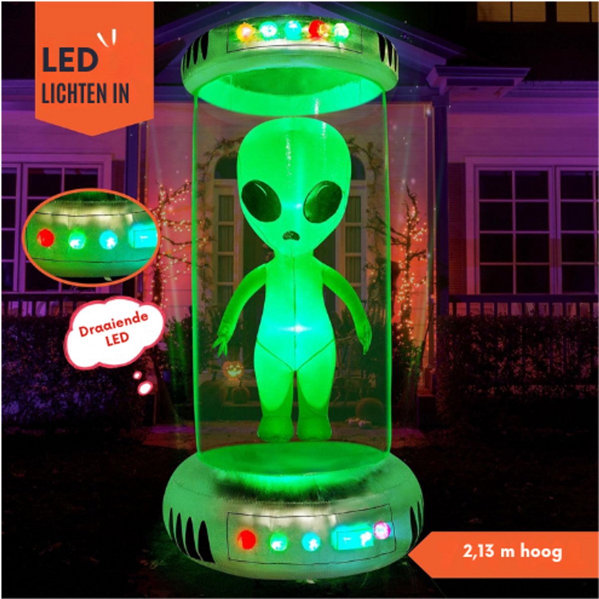 2,1m Opblaasbare Halloween Aliens Met Gigantische Testbuis - Halloween Inflatable Alien Met Ingebouwde Geanimeerde Verlichting - Outdoor en Indoor Halloween Feestdecoratie