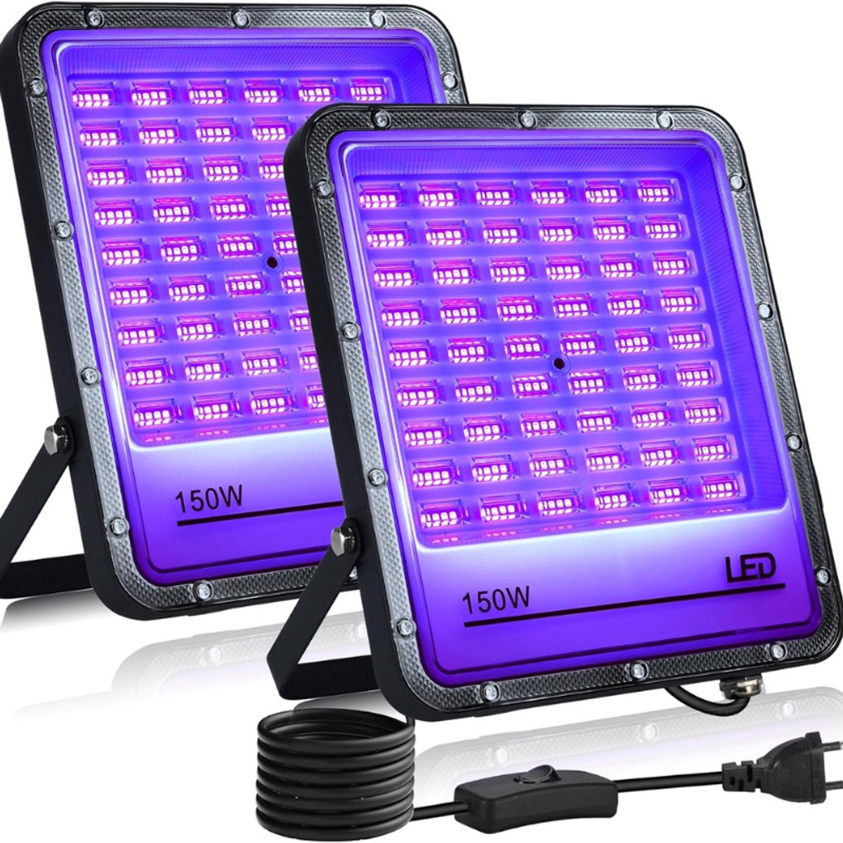 2 Stuks 150W LED Blacklight Spots Voor Buiten - Waterdichte UV Spots Met Stekker - 395nm UV-Licht Voor Glow Party - Disco - Halloween - Feestdecoratie - IP65 Geschikt Voor Outdoor