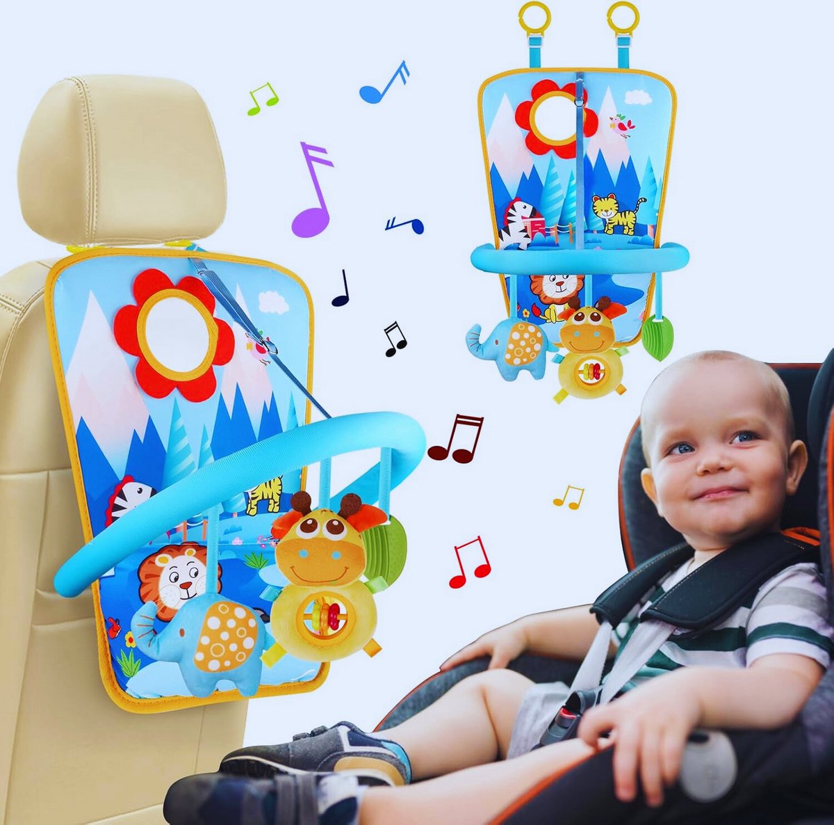 Baby Autostoelspeelgoed Met Leeuw – Activiteitenboog Met Spiegel En 3 Hangspeeltjes – Voor Baby’s 0-12 Maanden