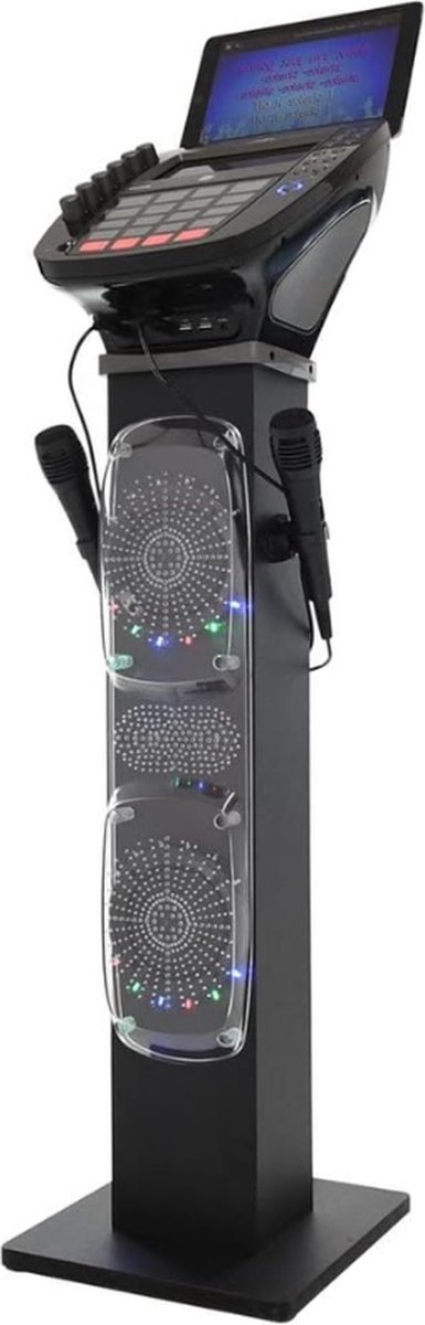 Bluetooth Karaoke Systeem Met Luidsprekersokkel Professioneel CDG Systeem Met 6 Luidsprekers Led Disco Verlichting 7 Inch TFT Kleurenscherm 2 Microfoons