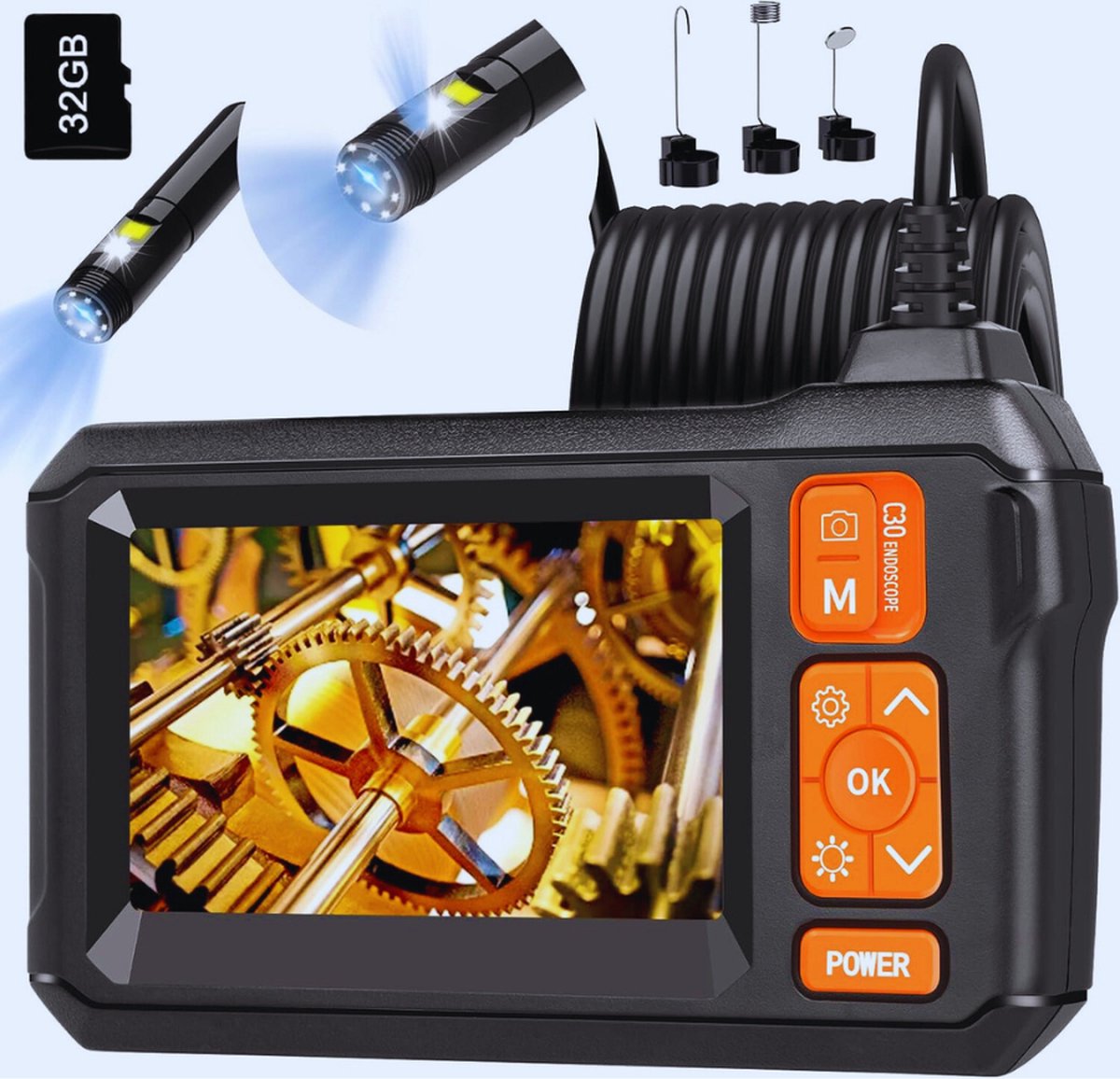 Dubbele Lens Borescope Endoscoopcamera Met 1080 HD - 32GB Opslag - 8mm IP67 Waterdichte Rioolcamera En 4.3 Inch LCD Scherm - 16.5 FT Semi-Stijve Kabel