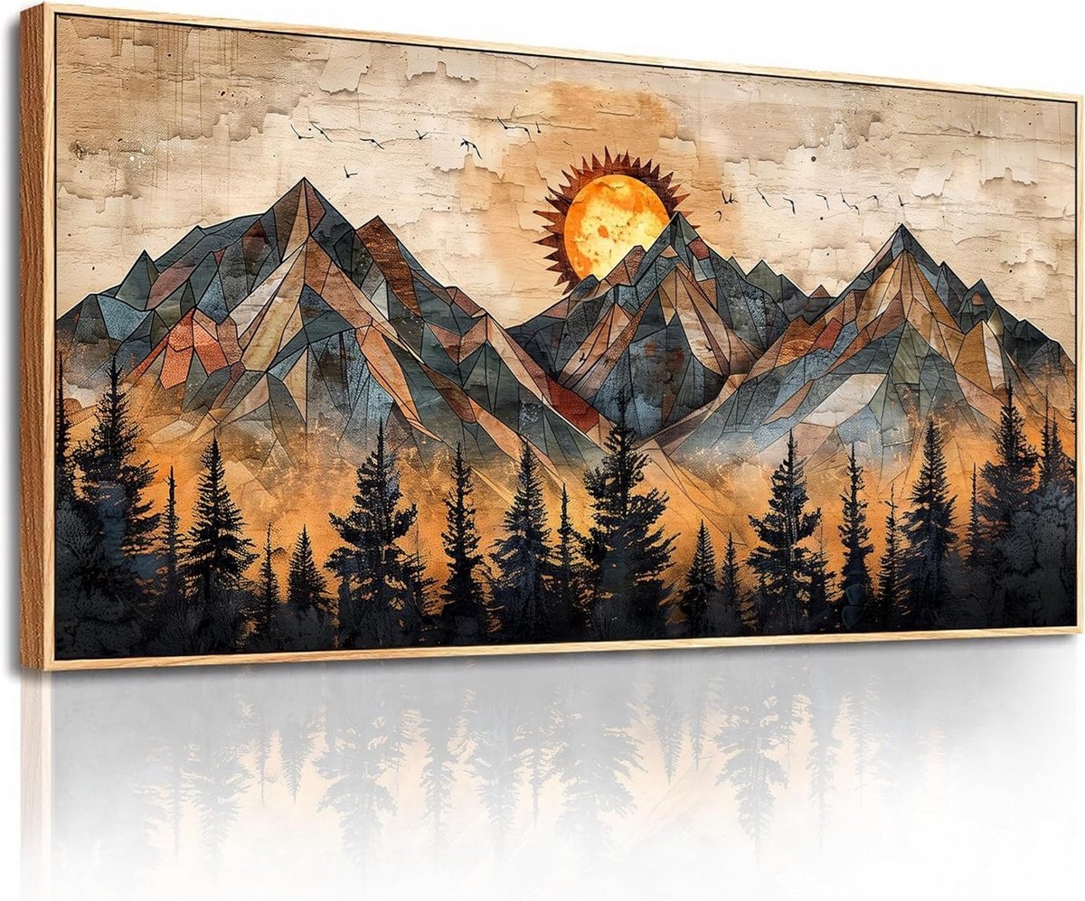 Groot Modern Canvas 50x100 Cm – Gouden Geometrische Bergen Kunstwerk Voor Woonkamer - Slaapkamer & Badkamer Muurdecoratie