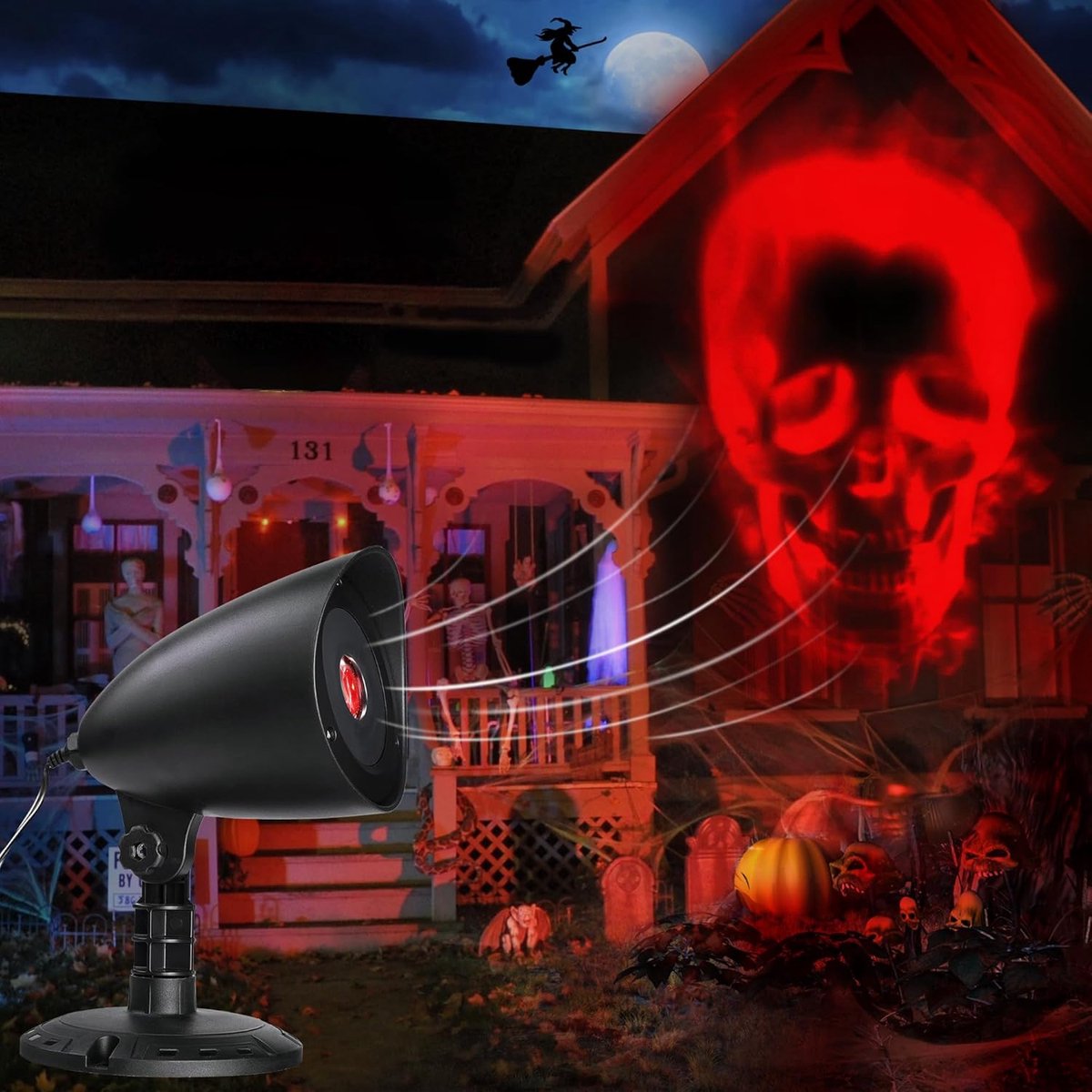 Halloween-Decoratie-3D-Dynamische Halloween-Projector Met Timer- Led- Waterdicht- Holografisch- Halloween- Met Rood Skelet- Voor Muur- Raam- Tuin- Binnenplaats- Feest