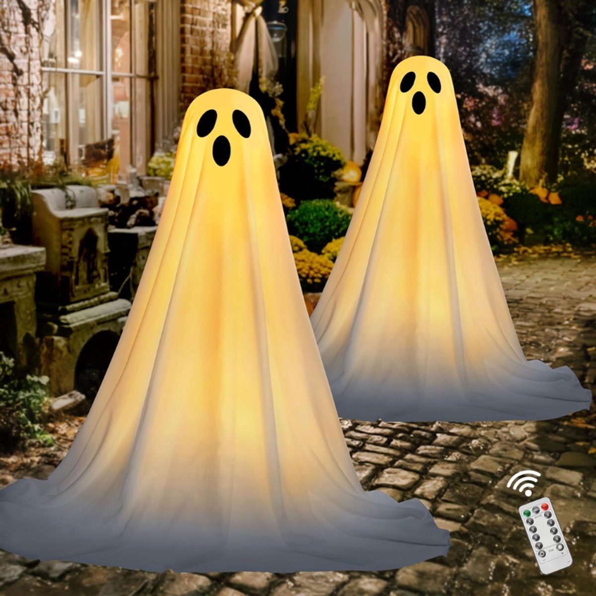 Halloween Staande Spoken 2 Stuks 127 Cm - Met Warme LED Verlichting - Binnen En Buiten Halloween Decoratie Voor Tuin Veranda En Gazon