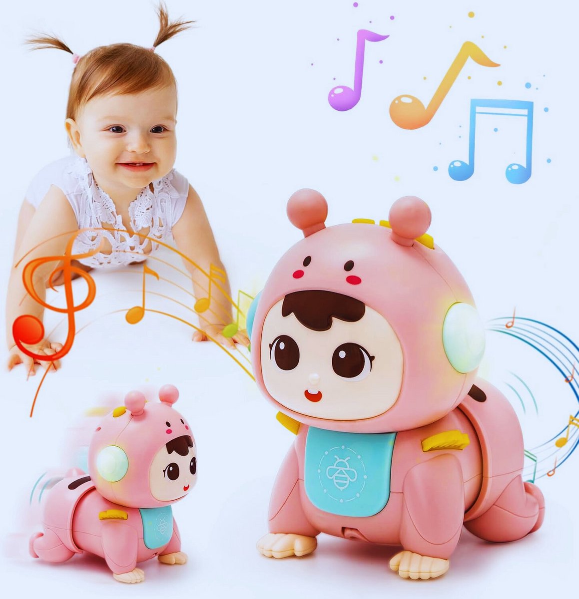 Interactief Babyspeelgoed 3-9 Maanden – Kruip & Speel Roze Muziekspeeltje Met Licht – Sensorisch Tummy Tijd Cadeau Voor Meisjes – Highttoy