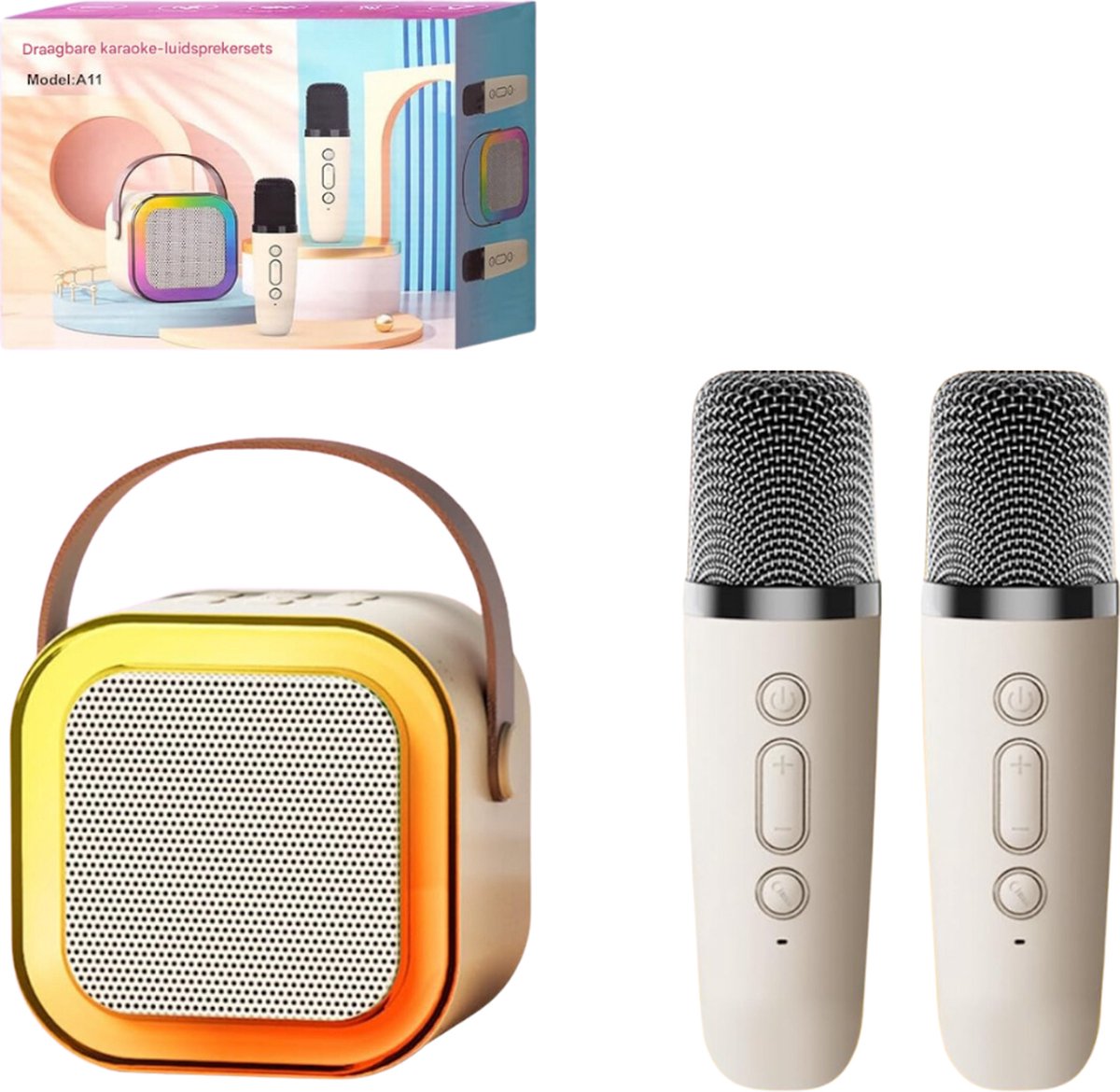 Karaoke Machine met 2 Microfoons Bluetooth Luidspreker met Zangverwijderaar 3 LED Lichtmodi en Spraakwissel – Bluetooth Microfoon voor Kinderen en Volwassenen Cadeau voor Jongens en Meisjes