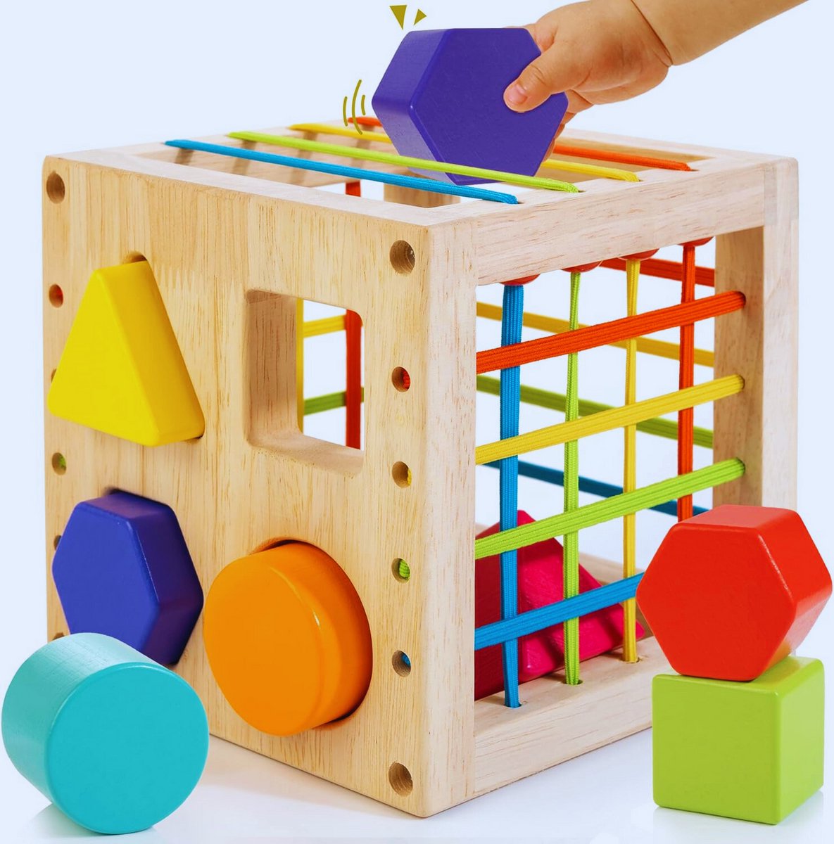 Montessori Houten   – 8 Kleurrijke Sensorische Vormen – Educatief Speelgoed Voor Babys Van 1 Jaar – Meisjes & Jongens – Ideaal Als Eerste Verjaardagscadeau (SC21)