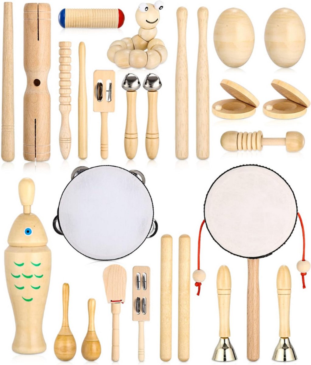 Muziekinstrumenten Voor Kinderen - 29 Stuks Muziekinstrumenten Set - Kinderspeelgoed Vanaf 3 Jaar - Houten Percussie Speelgoed - Kinderdrumset - Drumratel - Ei - Tonewoods