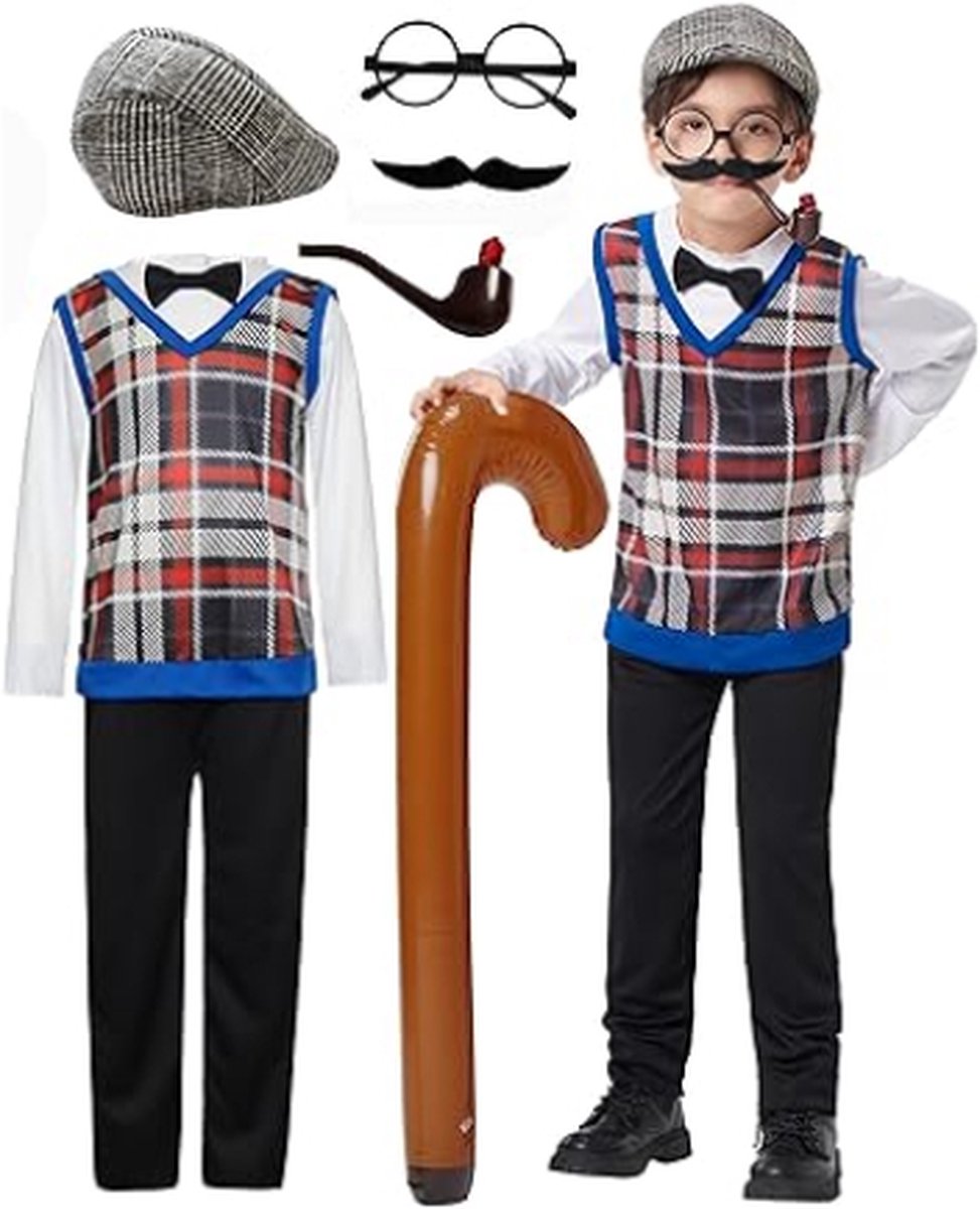Oma-Opa Kostuum Kinderen - Oude Dame Fancy Dress Outfit - Voor Carnaval - Party - World Book Day - Met Accessoire - 4-10 Jaar