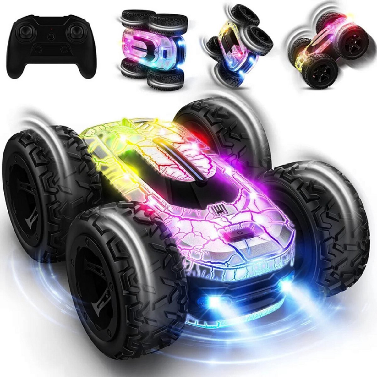Op Afstandsbediening Auto Offroad 4WD 360° Flip RC Crawler Car Met LED Licht - Hoge Snelheid Oplaadbaar Speelgoed Voor Kinderen Van 3-12 Jaar, Perfecte Verjaardag- En Kerstcadeau voor Jongens en Meisjes