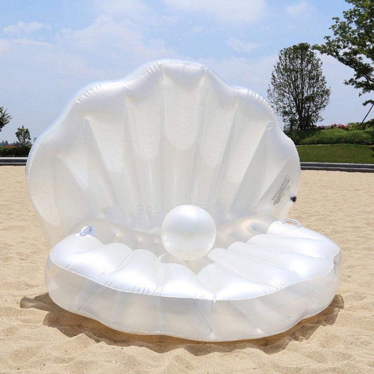 Opblaasbare Zeeschelp Zwembadvlotter-Gigantische Schelpvlotter Met Parelbal-Schelpzwembad Drijvende Rit Op Vlotstoel Voor Zwembad Zomer Strandfeest-160 X 130 X 130 Cm