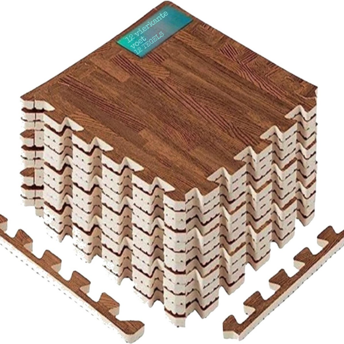 Trainingsmat In Puzzelvorm Met Houtmotief - EVA Vloertegels Met Rand - Vloerbescherming Voor Thuis - In Elkaar Grijpende Tegels - 1-3M²