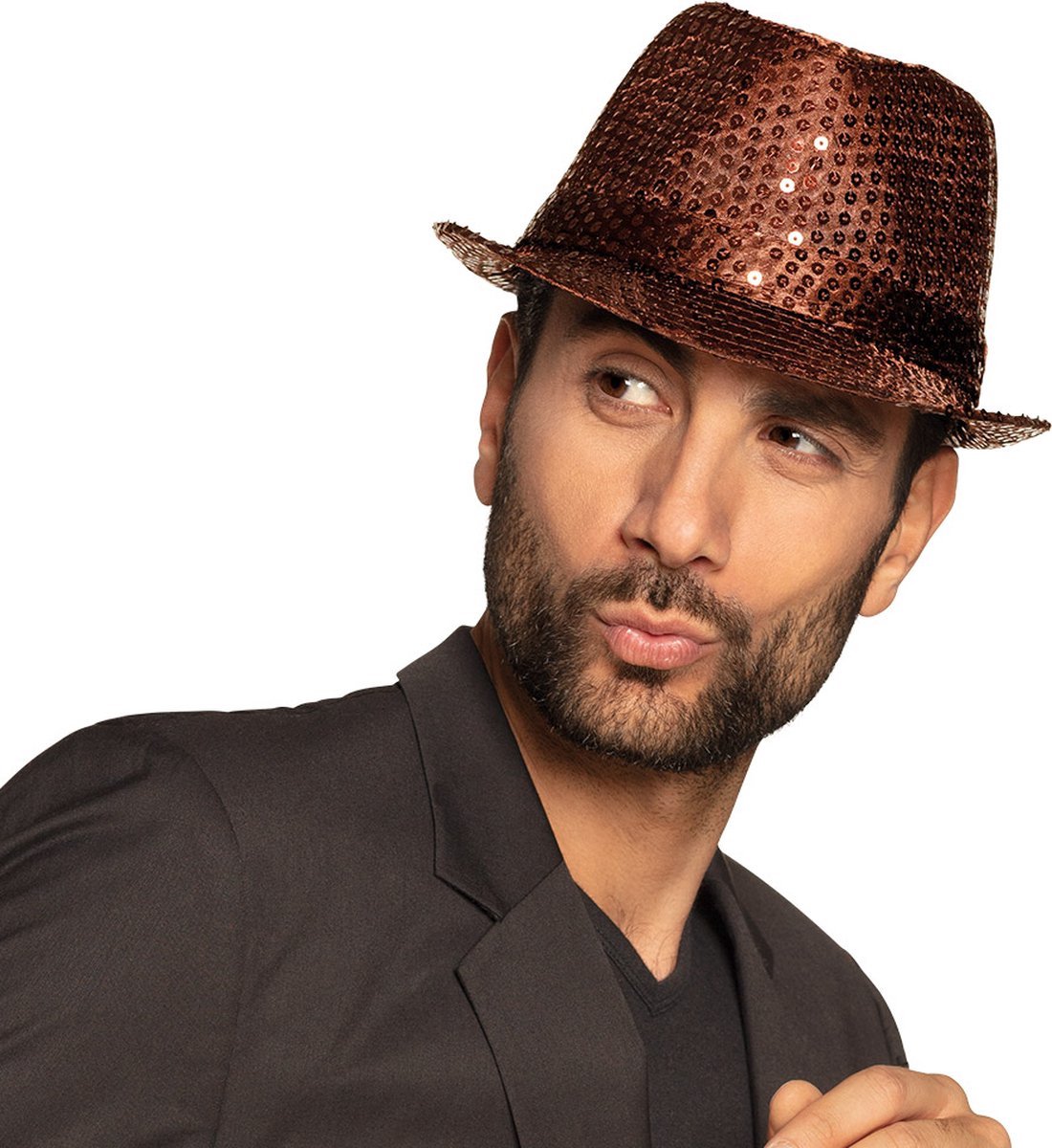 Koperkleurig glitterhoed met pailleten